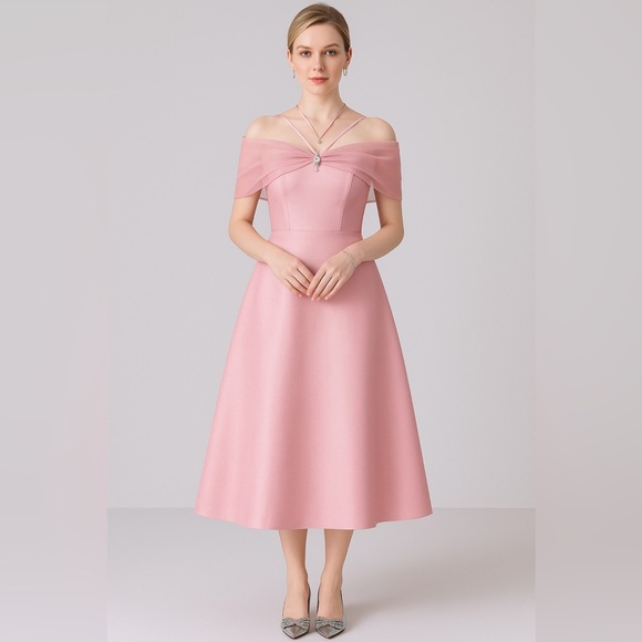 Dresses & Skirts - Elegant Pink Off-Shoulder Dress